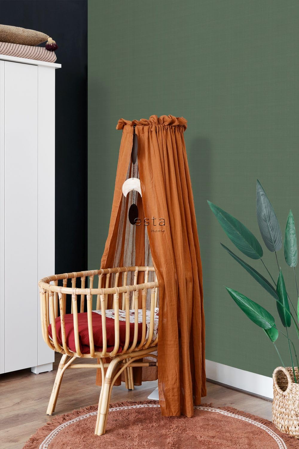 ESTAhome Tapeta lniana tekstura ciemnej zieleni 53 cm x 10.05 m