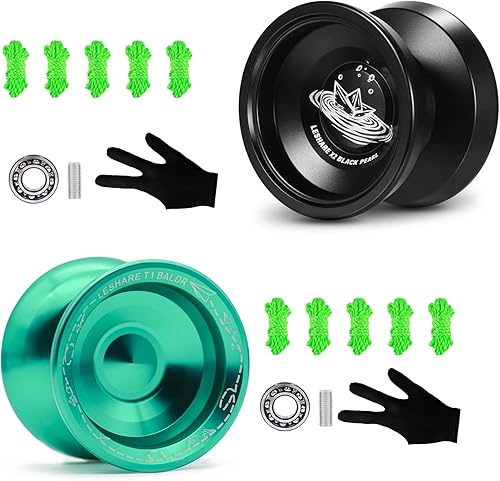 Miniatura 1 de LESHARE X2 - Yoyo sin respuesta de aluminio negro  JOLESHARE profesional sin respuesta Yoyo T1 verde con rodamientos sensibles reemplazables  10