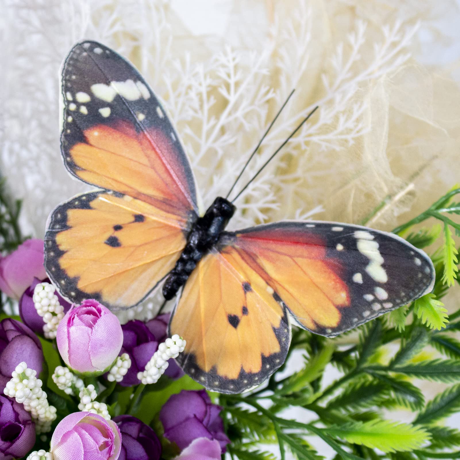 YCHTEWY Feather Butterflies On Picks - 12 Pack Craft Decor In 6 Colors | Wedding, Home, Floral & Party Decoration - View #14