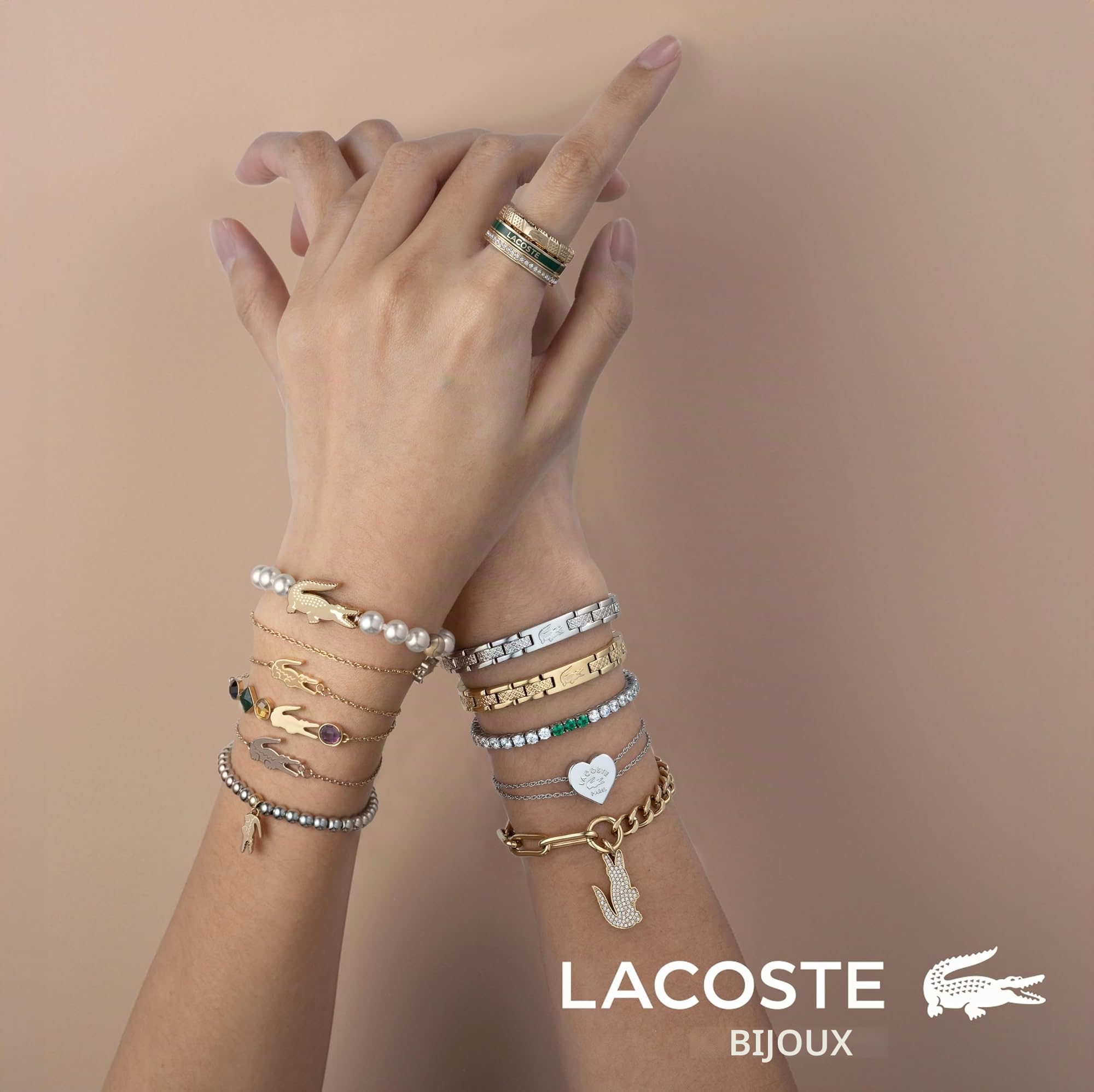 Lacoste Bracelet pour Femme Collection DUCHESS en Acier Inoxydable avec Cristaux Clairs, Arc-en-Ciel ou Verts