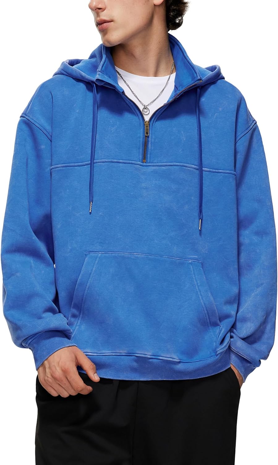 Iwing Mens Oversized Quarter Zip Hoodie Sweatshirt Half Zipper Heavyweight Fleece Hoodies Acid Wash Sweatshirts Women