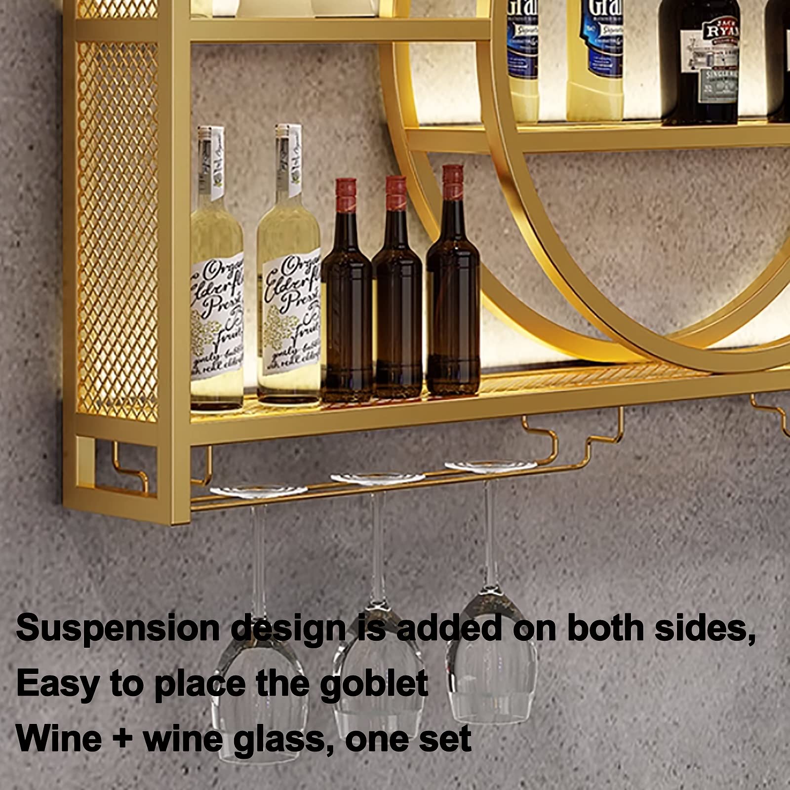 Portabottiglie da Parete - Elegante portabottiglie da Bar e portabicchieri, portabottiglie in Ferro Multifunzionale per l'arredamento della Cucina di casa - Ideale per Bottiglie di liquore e