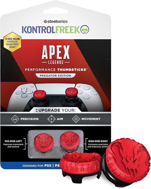 KontrolFreek Apex Legends: Predator Edition Performance Thumbsticks for PlayStation 4 (PS4) and PlayStation 5 (PS5) Controller | 1 High-Rise, 1 Mid-Rise, Concave | Red/Black