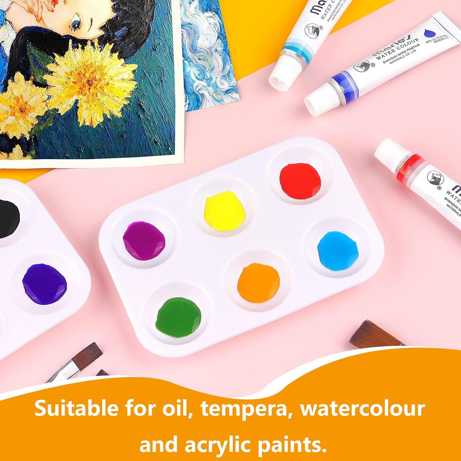 80 PCS White Plastic Paint Palettes 6 Well Watercolor Palette Rectangular Paint Tray Paint Pallets Paint Palette Tray Paint Plates Oil Palette Painting Tray for DIY Art Painting - Image 4