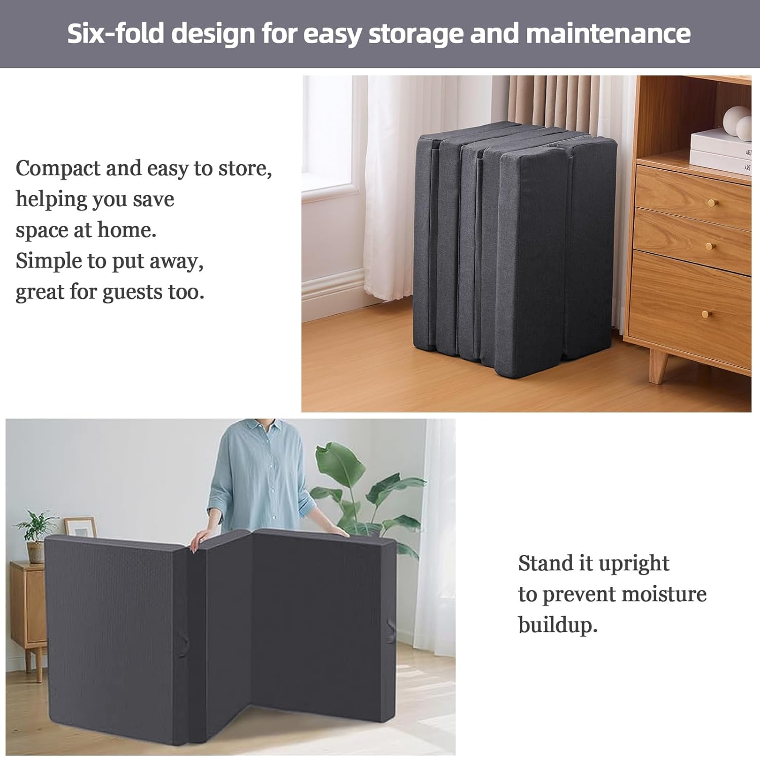 FLOGUOR Futon Mattress,Foldable Small Futon Sofa Bed,Japanese 6-Fold Tatami Floor Mattress,Portable Sleeping Mats,Daycare Sleeping Pads for Adults,Grey
