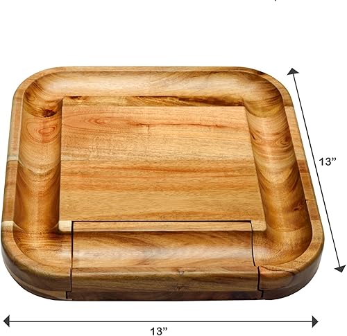 Miniatura 7 de Picnic at Ascot Tabla de cortar de queso de acacia/embutidos grabada personalizada con juego de cuchillos y marcadores de queso, diseñada y