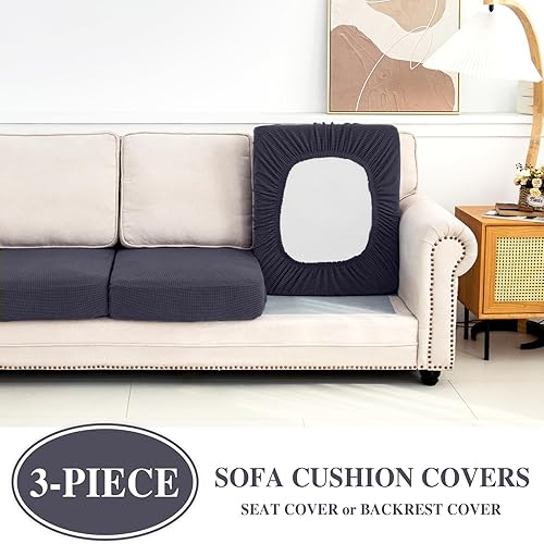 Miniatura 3 de Fundas de cojín de sofá, funda de cojín de asiento, funda elástica para sofá seccional separado, protector de muebles (3 piezas para asiento o