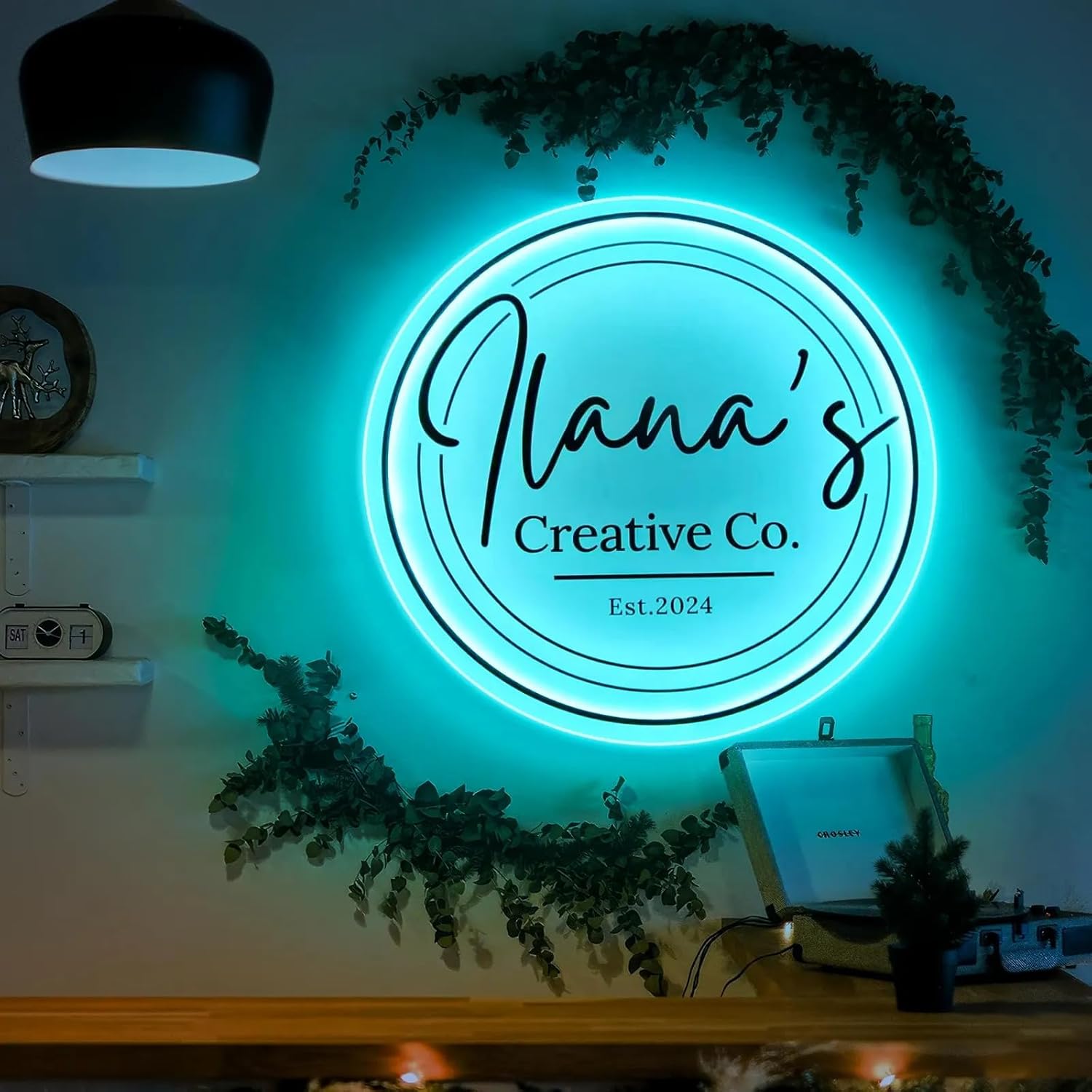 GUANKE Custom Round Acrylic Salon Sign, Personalized Business Logo Neon Sign - Backlit Illuminated, Floating Acrylic Led Sign for Salon Hair Studio, Bar, Retail Stores, Company (Neon Sign)