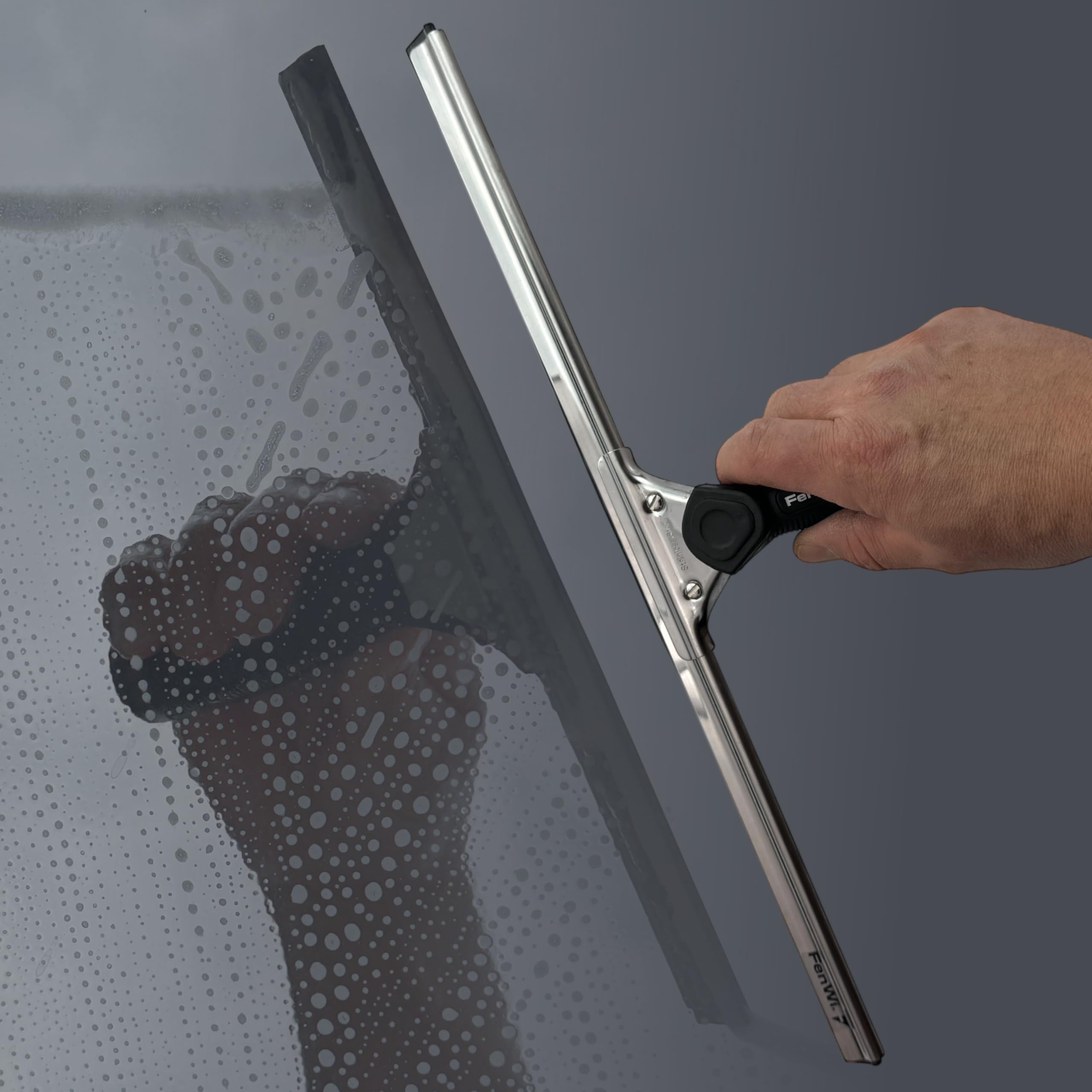 FenWi Fensterabzieher mit Gummilippe in 35cm Breite/Duschabzieher/Abzieher mit Edelstahl-Abziehschiene als Glasabzieher zum Fensterputzen