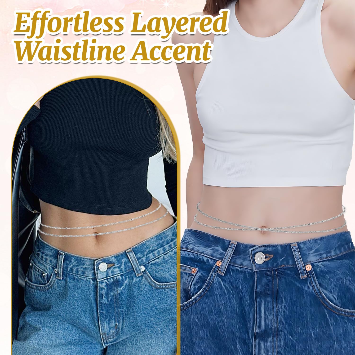 Confezione da 2 Catena in Argento da Vita per Donna, Catenina Regolabile per la Pancia Gioielli per il Corpo, Accessori Minimalisti per Bikini e Outfit Quotidiani