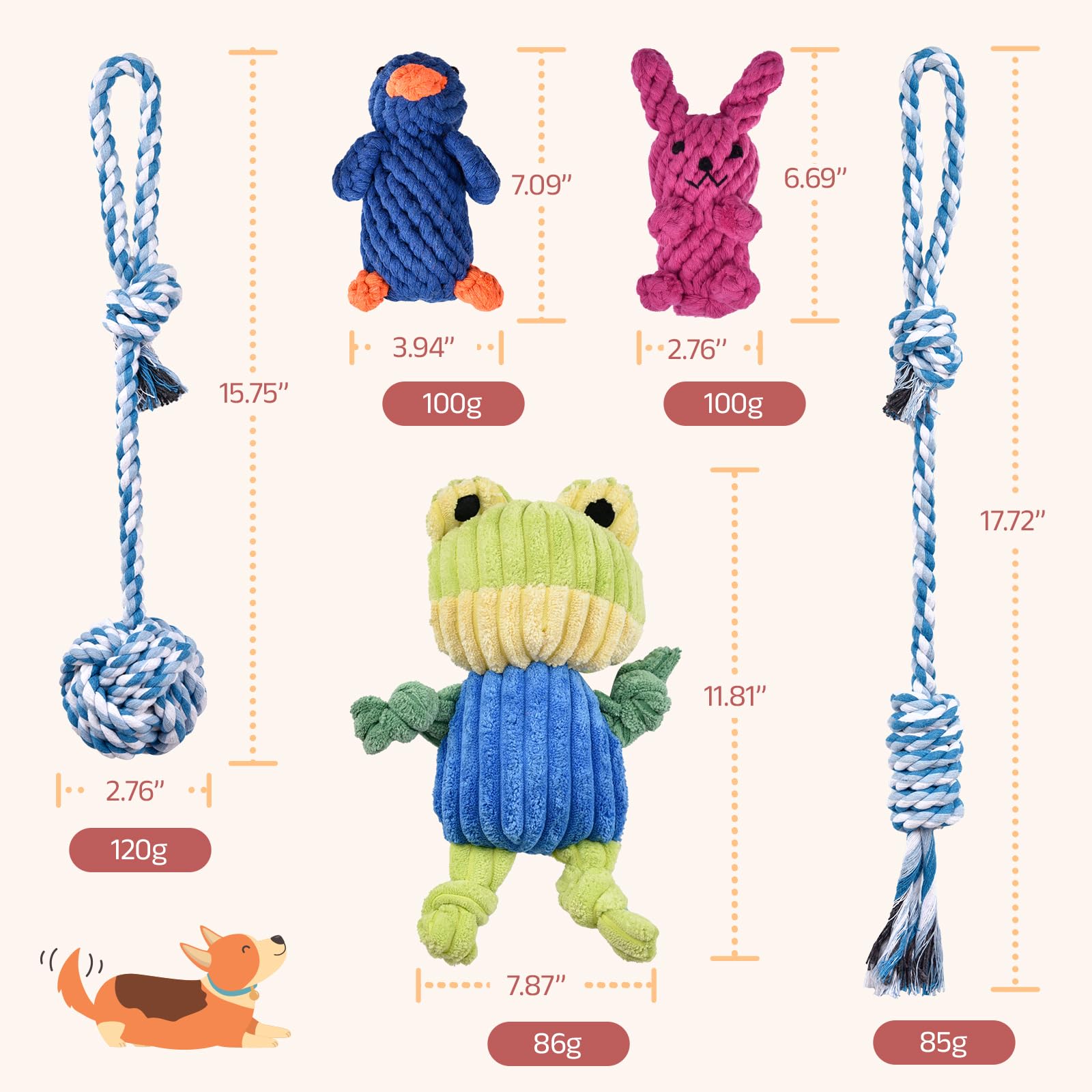 Uadonile 5pcs Dog Toys, Dog Chew Toys Tug of War Doggie Rope Toy, Tough Squeaky Toy for Small and Medium Breed for Teeth Cleaning