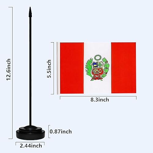 Miniatura 4 de Banderas peruanas pequeñas de escritorio, mini banderas de Perú, bandera de mesa con poste negro de 13 pulgadas, base negra y parte superior de