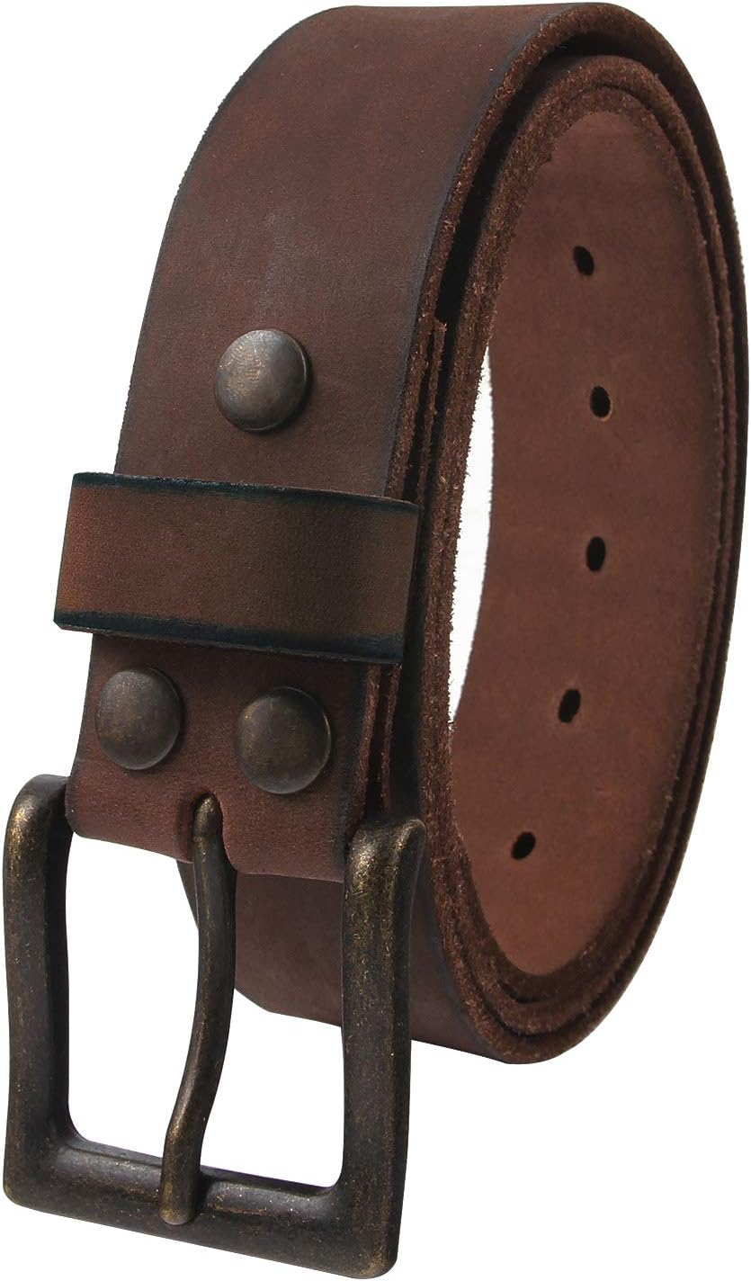 Mens Leather Belt Full Grain Vintage Distressed Style Snap on Strap 1 1/2" Wide with Buckle