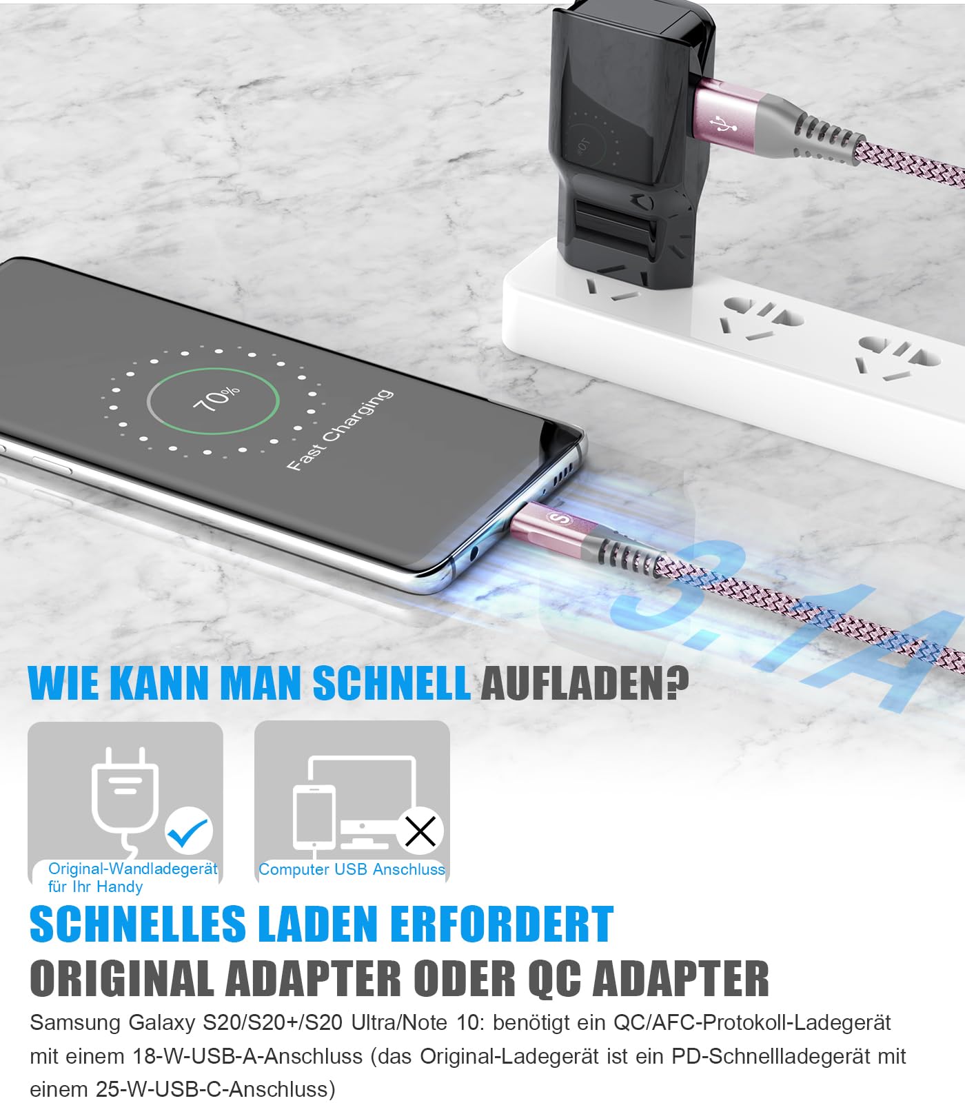 Cavo USB C [2 Pezzi 3m] Cavo USB Tipo C Ricarica Rapida 3.1A USB A a USB C Nylon per i Phone 16 15 Plus Pro Max,Samsung Galaxy S25/S24/S23/S22 a S8,Note20,M31,M30,A70,A54,A53,LG,Xiaomi,Huawei,Pixel