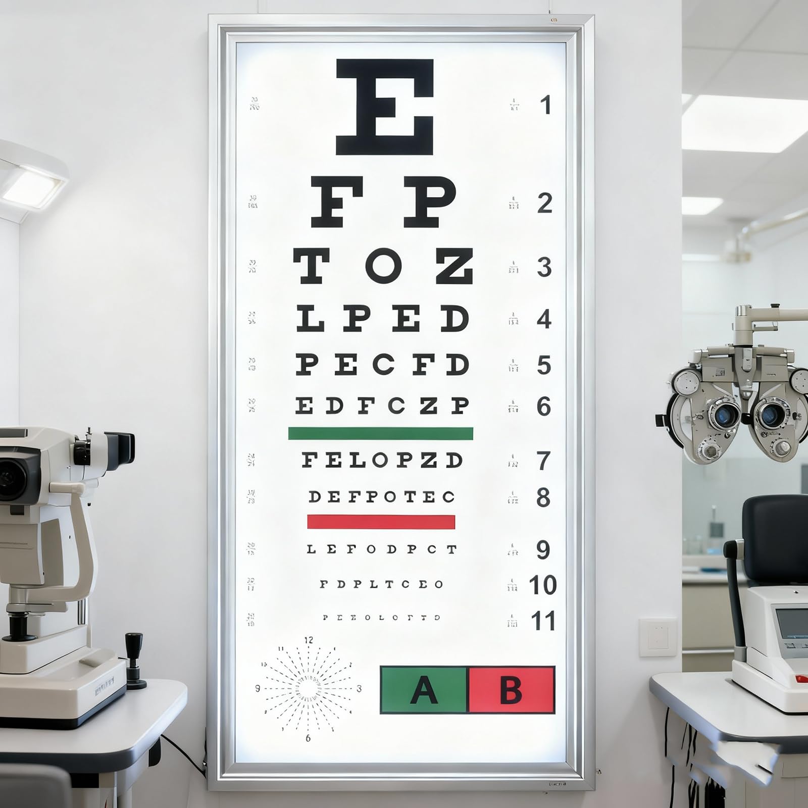 MObyat Gráficos De Exámenes Oculares, Caja De Luz LED para Gráficos Oculares con Marca De Visión Roja/Verde, Tablero De Prueba De Visión Antideslumbrante Y Resistente a La Decoloración