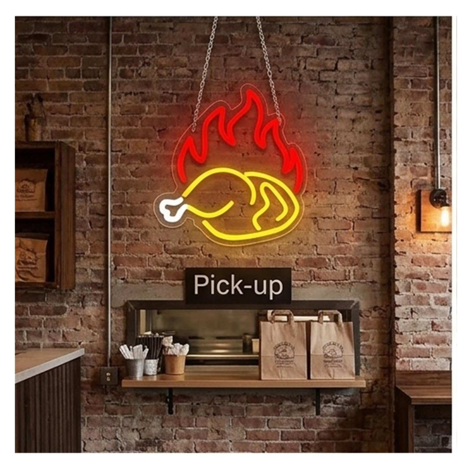Decoración Lámparas Letrero De Neón De Pollo Asado, Luz Para Restaurante, Hotel, Cocina, Tienda De Pollo Frito, Negocio, Lámpara Regulable Con Alimentación USB, 30cmx29cm