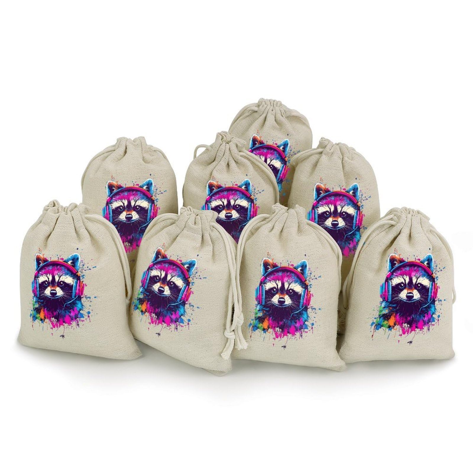 Music Enjoy Raccoon 8 Pack Small Gift Bags Cotton And Linen Drawstring Pockets Sachet Bag for Party Home Supplies