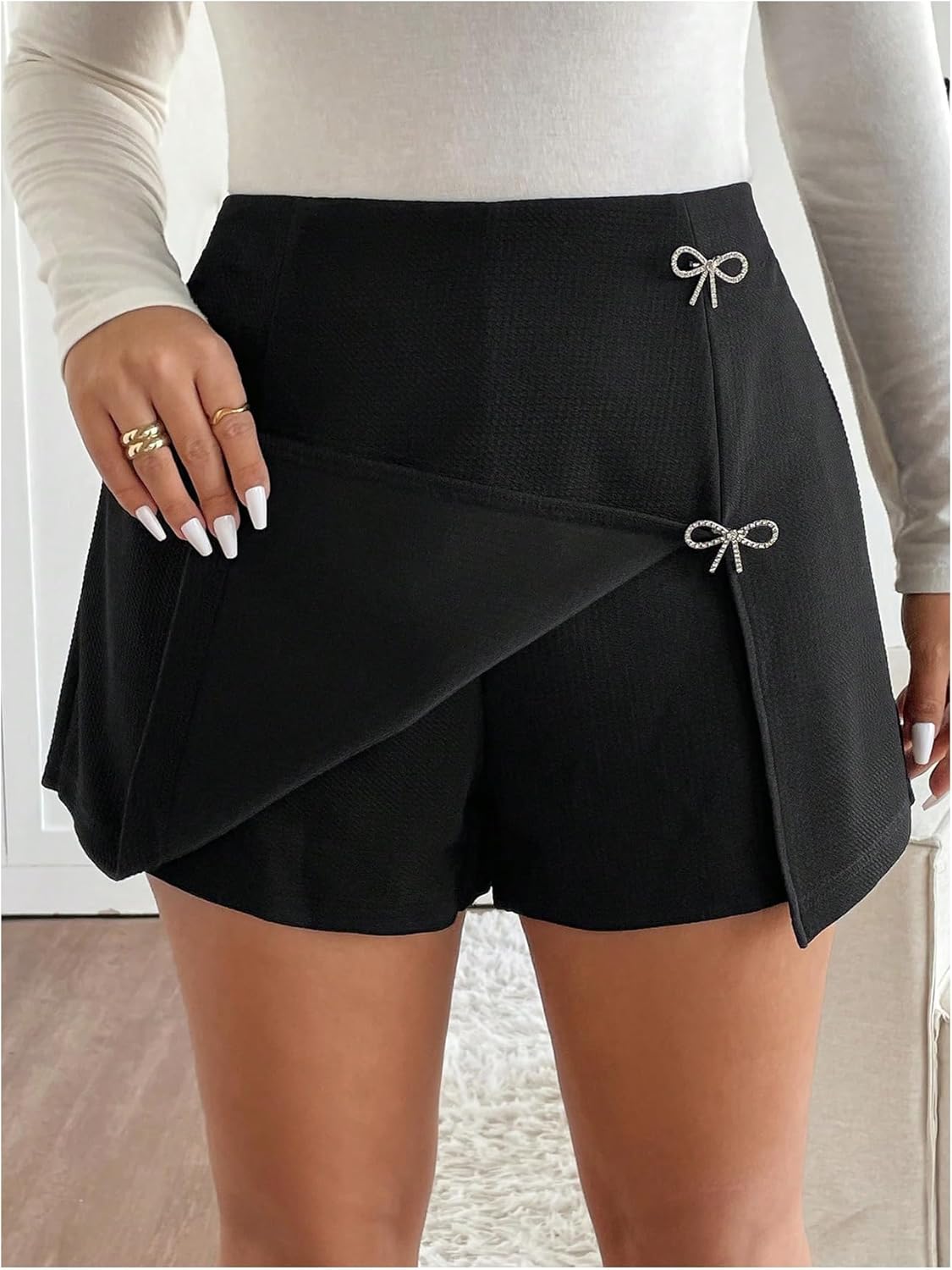 GORGLITTER Women's Plus Size Wrap Skorts Mini Skirts Curvy High Waisted Asymmetrical Bodycon Pencil Mini Skirts Trendy - Image 4