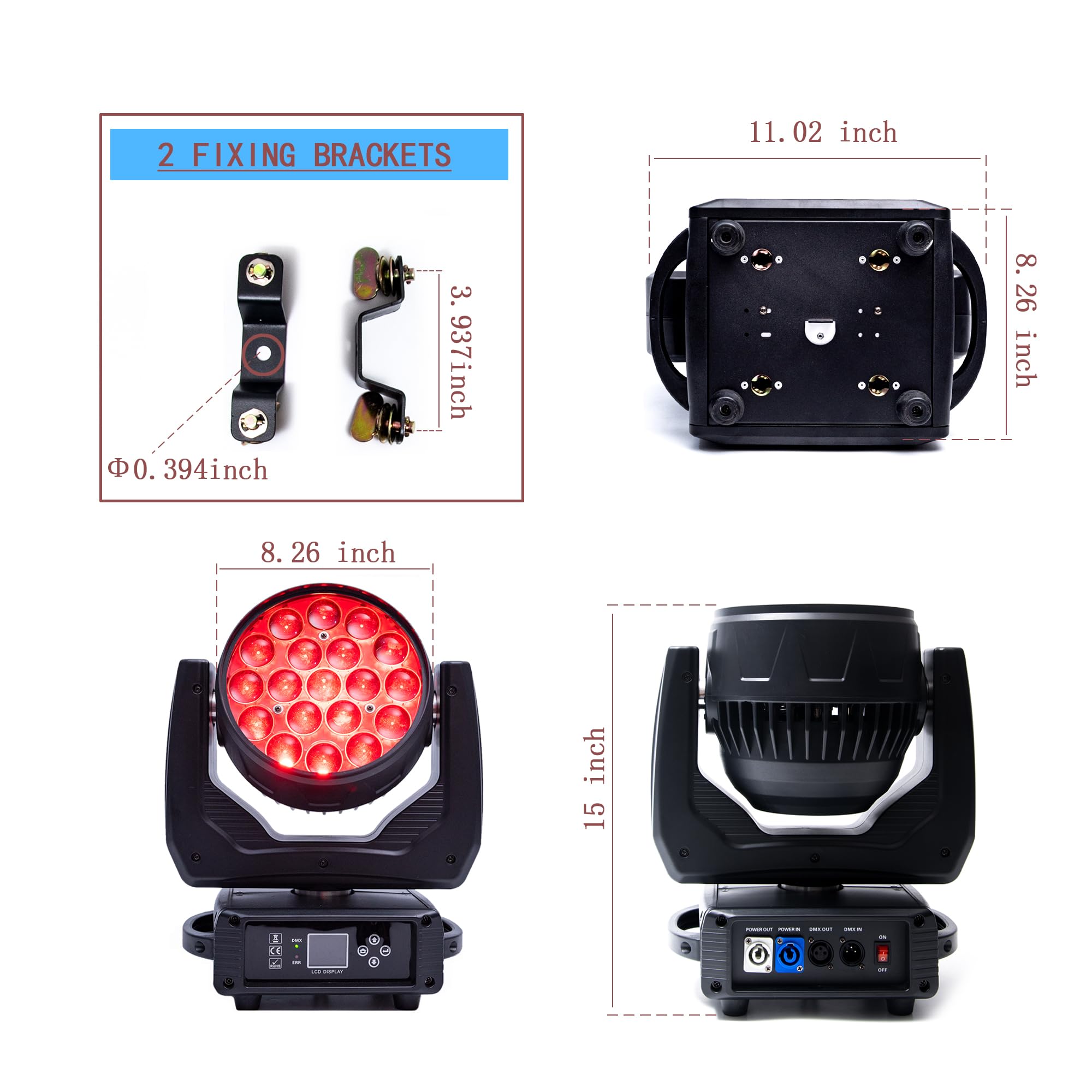 Amazon.co.jp: LED ムービングヘッド DJ ライト 19x15W RGBW 4in1