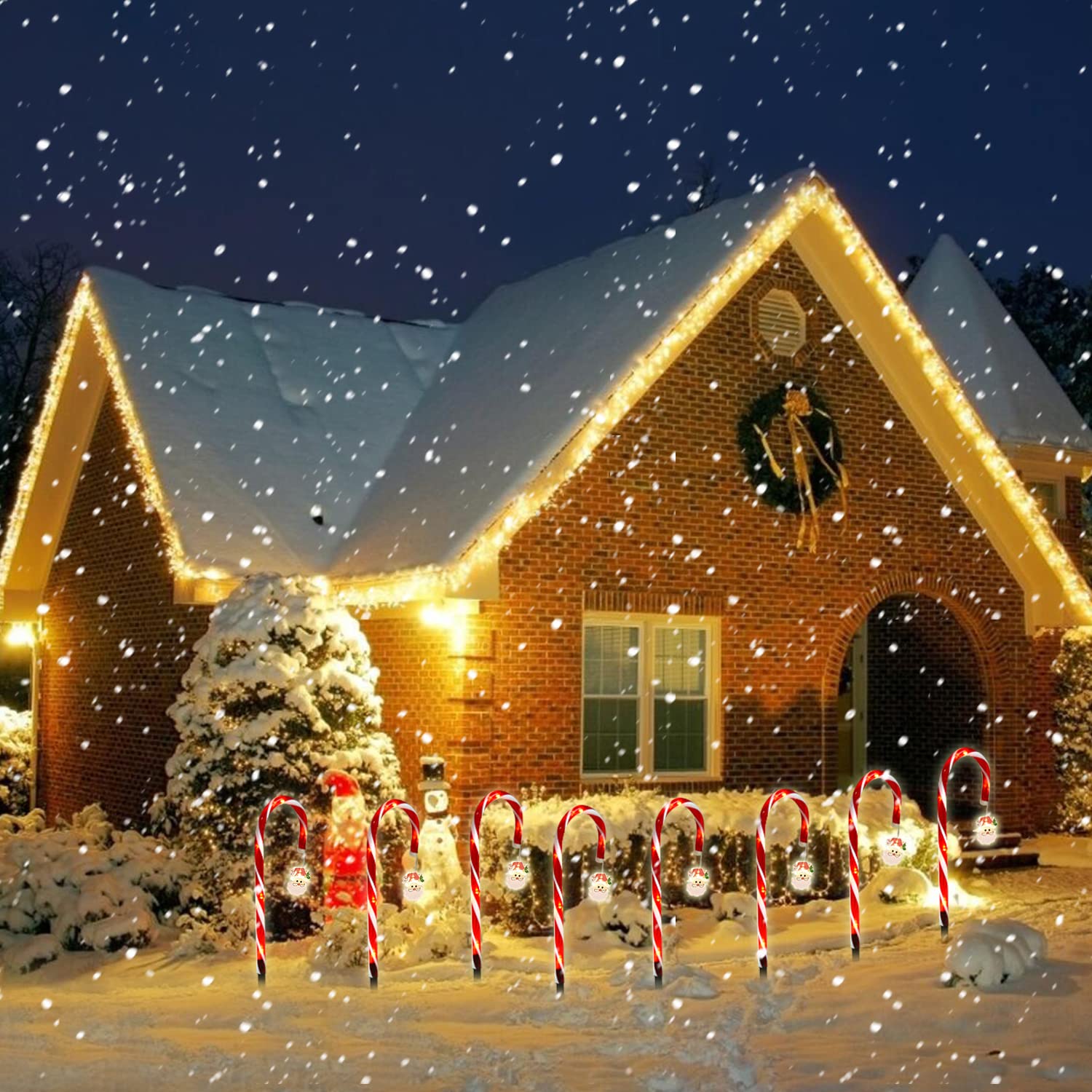 Christmas Candy Cane Lights, 8Pcs Solar Cane Lights With Star Festival Pathway Markers Light Decorations, Light Up Path Lights, Solar Walkway Lights For Yard, Hallway, Home, Holiday Party Decor - View #7