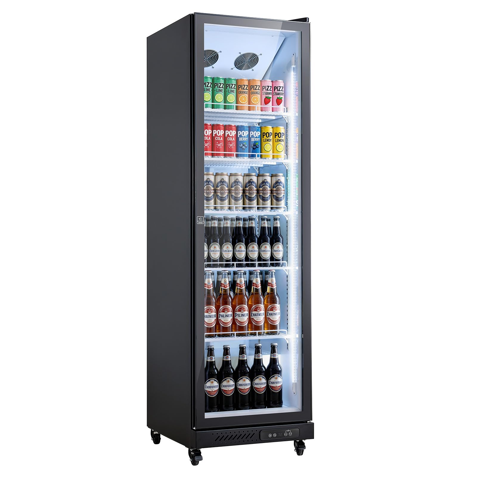 VEVOR Commercial Merchandiser Refrigerator, 12.4 Cu.Ft / 350 L Glass Door Display Refrigerator, Upright Beverage Cooler Fridge with 5 Adjustable Shelves, Soft LED Light &amp; Casters for Homes Shops Bars