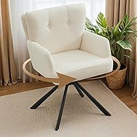 Vista 11 de Silla de Comedor de Tela Moderna Giratoria Sillas de Comedor Tapizadas Cómodo Sillón de Acento con Respaldo Medio, Silla de Escritorio con Brazos