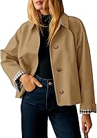 Tankaneo Women's Cropped Trench Coat - Lightweight Single Breasted Fall Windbreaker Jacket with Pockets