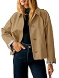 Tankaneo Womens Cropped Trench Coat Lightweight Single Breasted Jacket Fall Windbreaker Fashion Outerwear