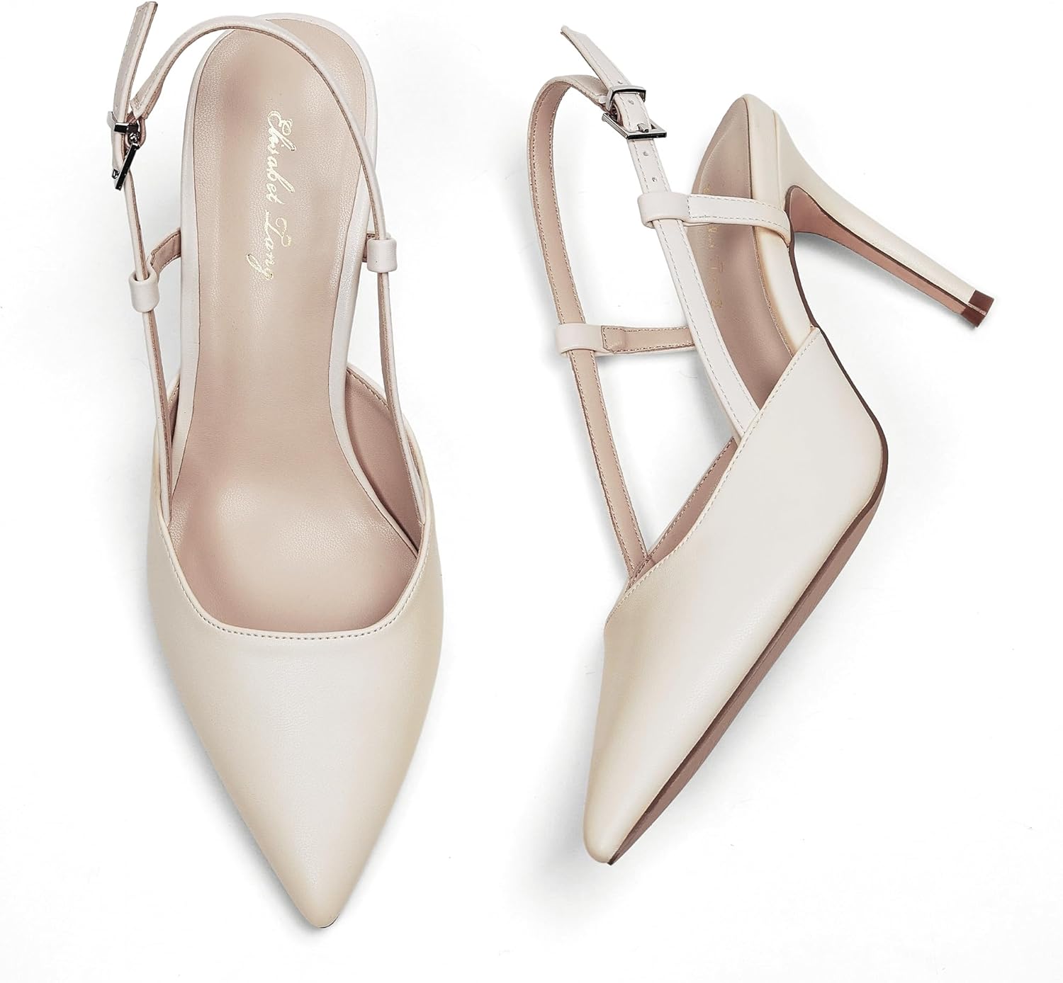 Elisabet Tang Womens Closed Toe Slingback Pointed Toe Stiletto Heel Pump Dress Shoes Buckle Strap Party Pumps Sexy White 6 - Image 6