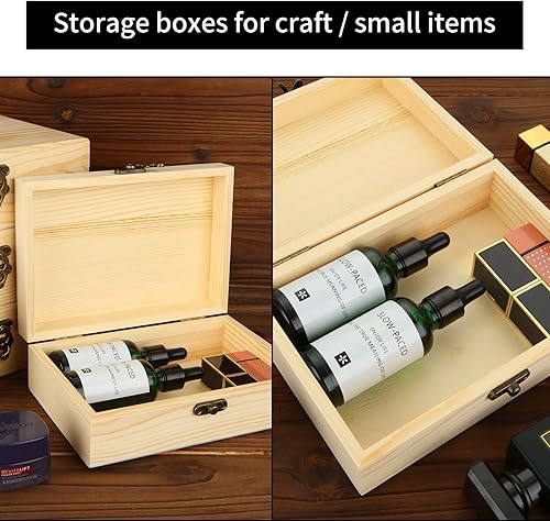 Miniatura 4 de Acrux7 Paquete de 4 cajas de madera sin terminar, caja de madera sin pintar de 7.2 pulgadas con tapa con bisagras, pequeñas cajas de almacenamiento