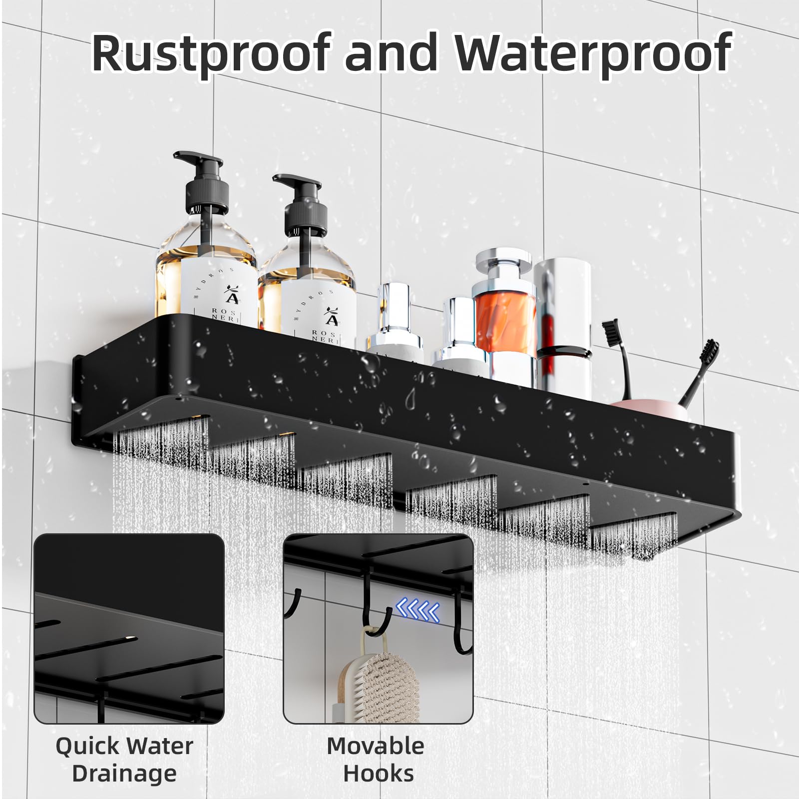 4 Beweegbare Haken Shampoo Opslag Luxear Douche Caddy Met Zuignap - Waterdichte Opbergplank Met 4 Haken, Wit, 2 Stuks - Geen Boren Nodig, Voor Badkamer En Keuken Douchecaddy Met Zuignap
