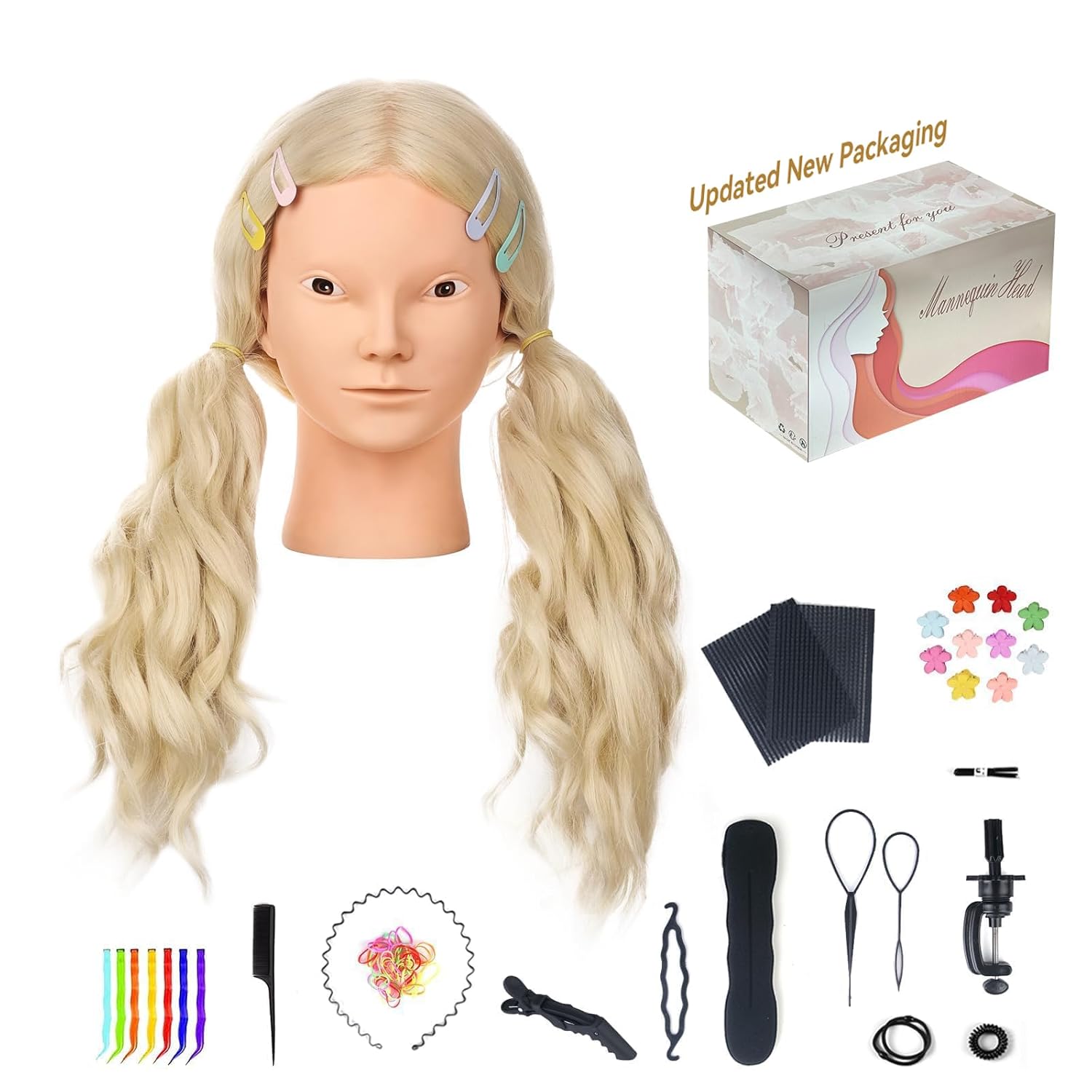 26"-28" Mannequin Head with 80% Real Hair– Cosmetology Training Doll Head for Hair Styling, Braiding & Makeup Practice – No Makeup
