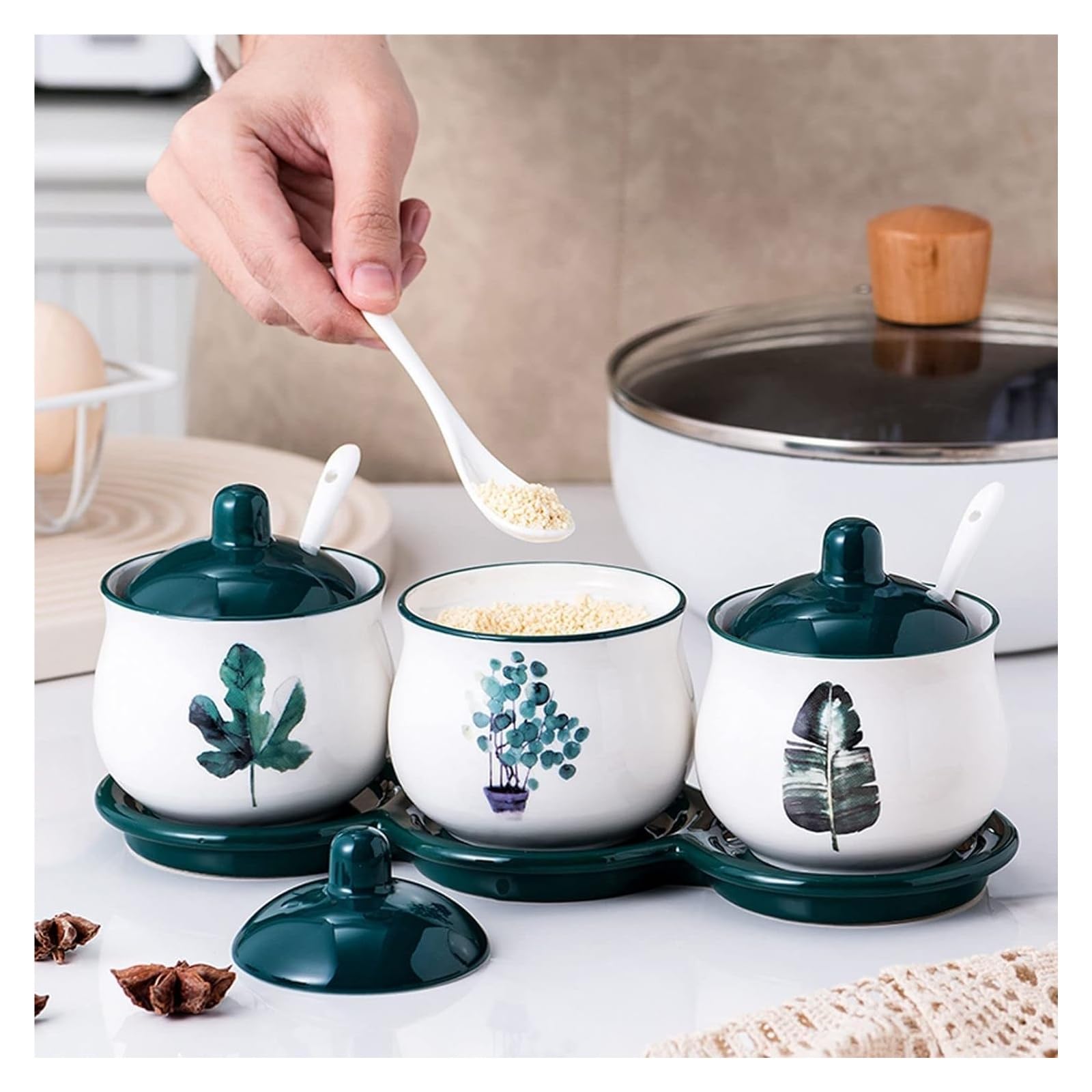 Sucrier avec couvercle, pot à sucre en céramique, pot à sucre, pot à épices, pot à sucre, sel et assaisonnement - c-200 ml (E)