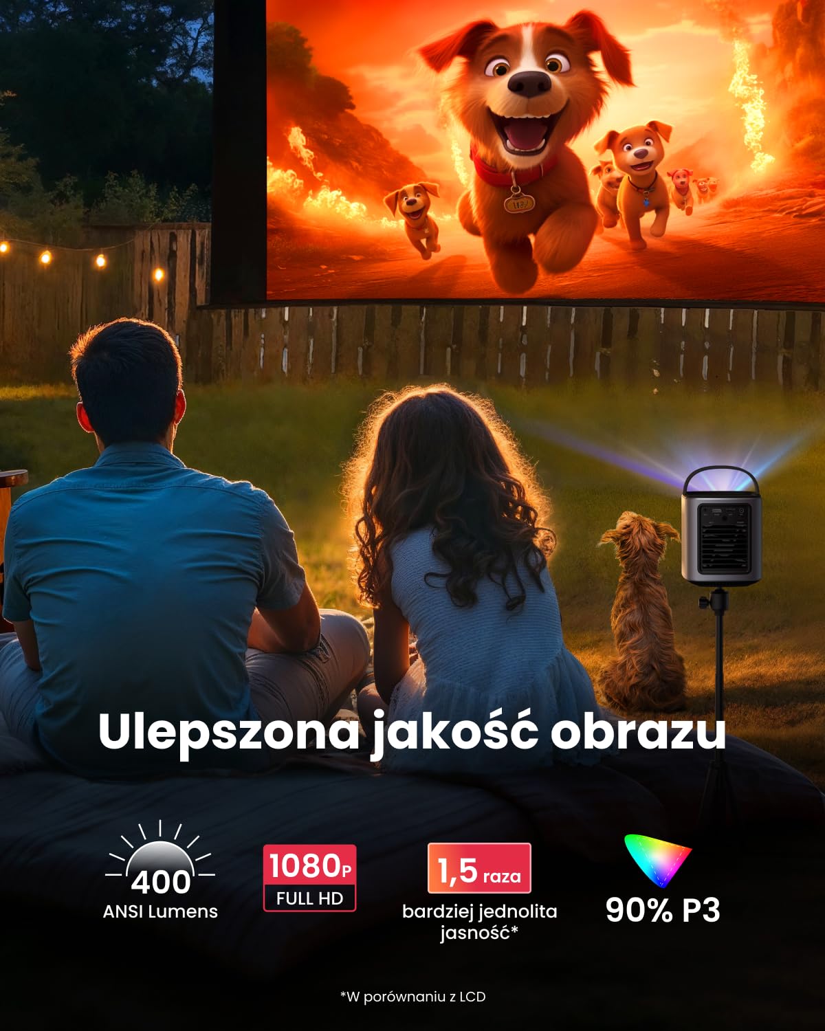 Nebula Anker Mars 3 Air Mini Rzutnik, 1080p, z Google TV, Smart, projektor Wi-Fi, przenośny projektor z 400 ANSI lumenów, Dolby Digital, 2 x 8 W, obraz 150”, wbudowana bateria, czas odtwarzania 2,5 h
