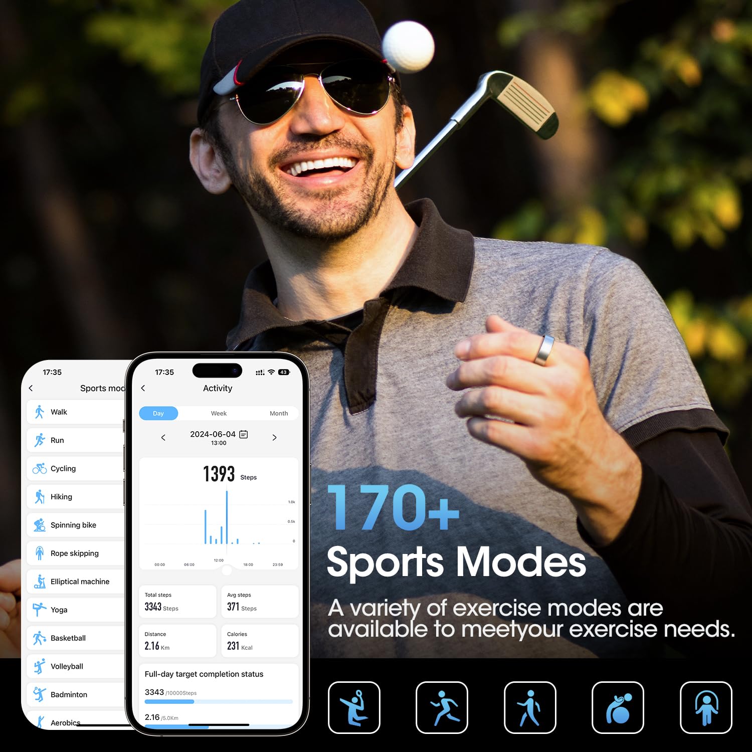 NAIXUES Smart Ring Uomo Donna, Anello Smart Fitness con Controllo Gestuale/Frequenza Cardiaca(HRV)/SpO2/Sonno/170+ Modalità Sport Impermeabil 5ATM, Smartwatch per Android e iOS, Misura 10, Argento