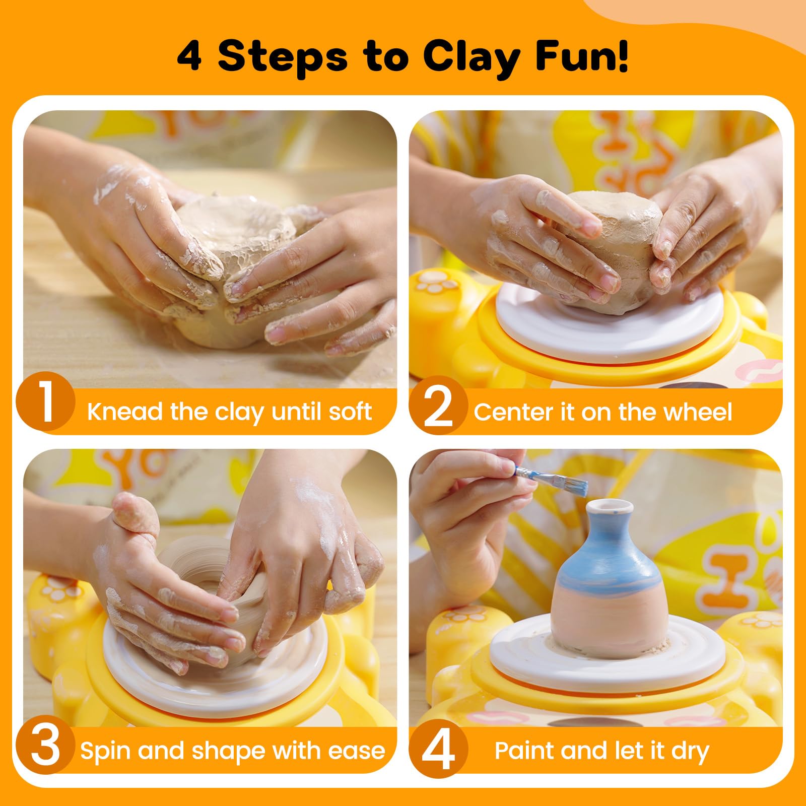 Alldeer Pottery Wheel for Kids 8-12, Complete Art & Craft Set with 3 Pack Air Dry Clays, Paints - DIY Ceramic Maker Mini for Beginners Creative Fun, Toys for 6-12 Years Old Girls Boy Birthday Gift