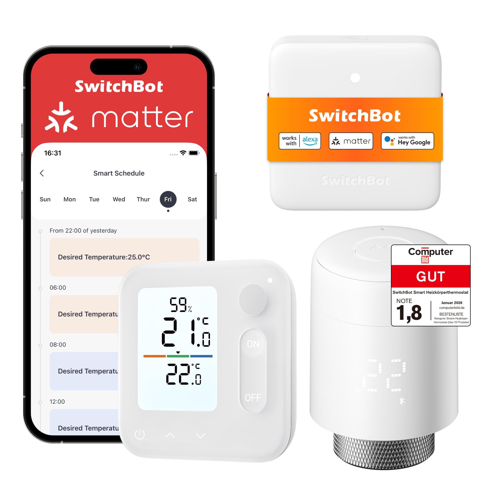 SwitchBot Smart Heizkörperthermostat-Panel Combo – App- und Zeit-Steuerung, Energieseinsparung, einfache Installation, kompatibel mit Alexa, Apple Home und Home Assistant
