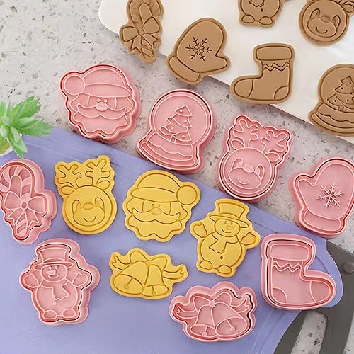 Miniatura 5 de Juego de cortadores de galletas de Navidad 2023, cortadores de galletas en 3D para hornear, moldes rosados, sellos de galletas, moldes para niños,