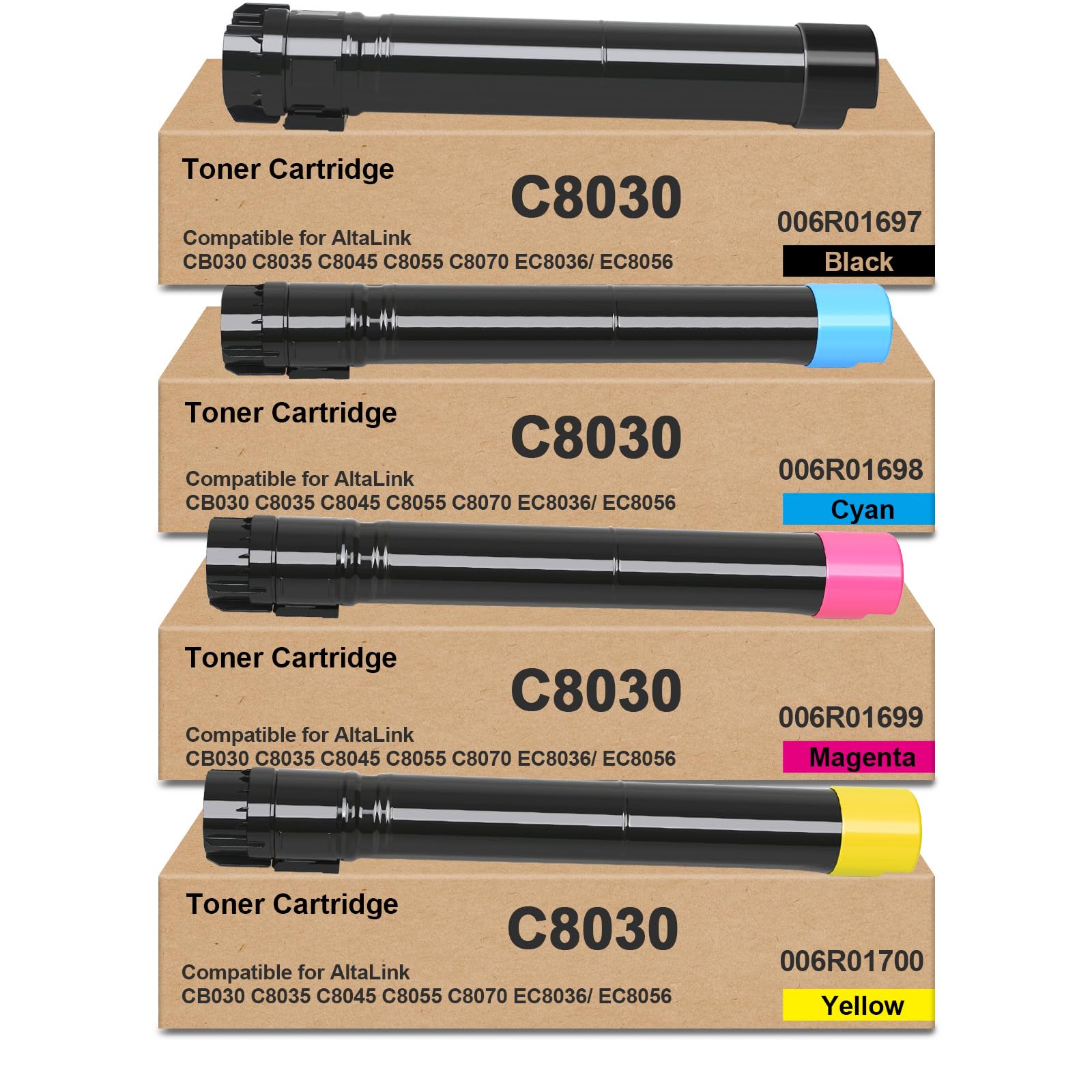 High Yield C8030 C8045 Toner Cartridges (4 Pack with Chip) | Compatible for Xerox Altalink C8030 Toner for 006R01697 C8035 C8045 C8055 C8070 Printer High Yield 26 500 Pages
