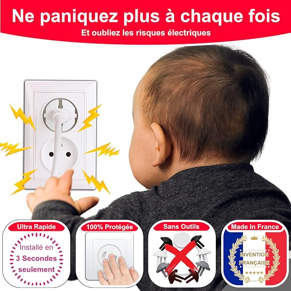 [Pack x10] Cache Prise Bebe Français [ sans Clef Ni Adhésif] - INVENTÉ ET FABRIQUÉ en France - Guide Sécurité Bébé - Protection Enfant - Cache-Prise Électrique Maison Puériculture - 4