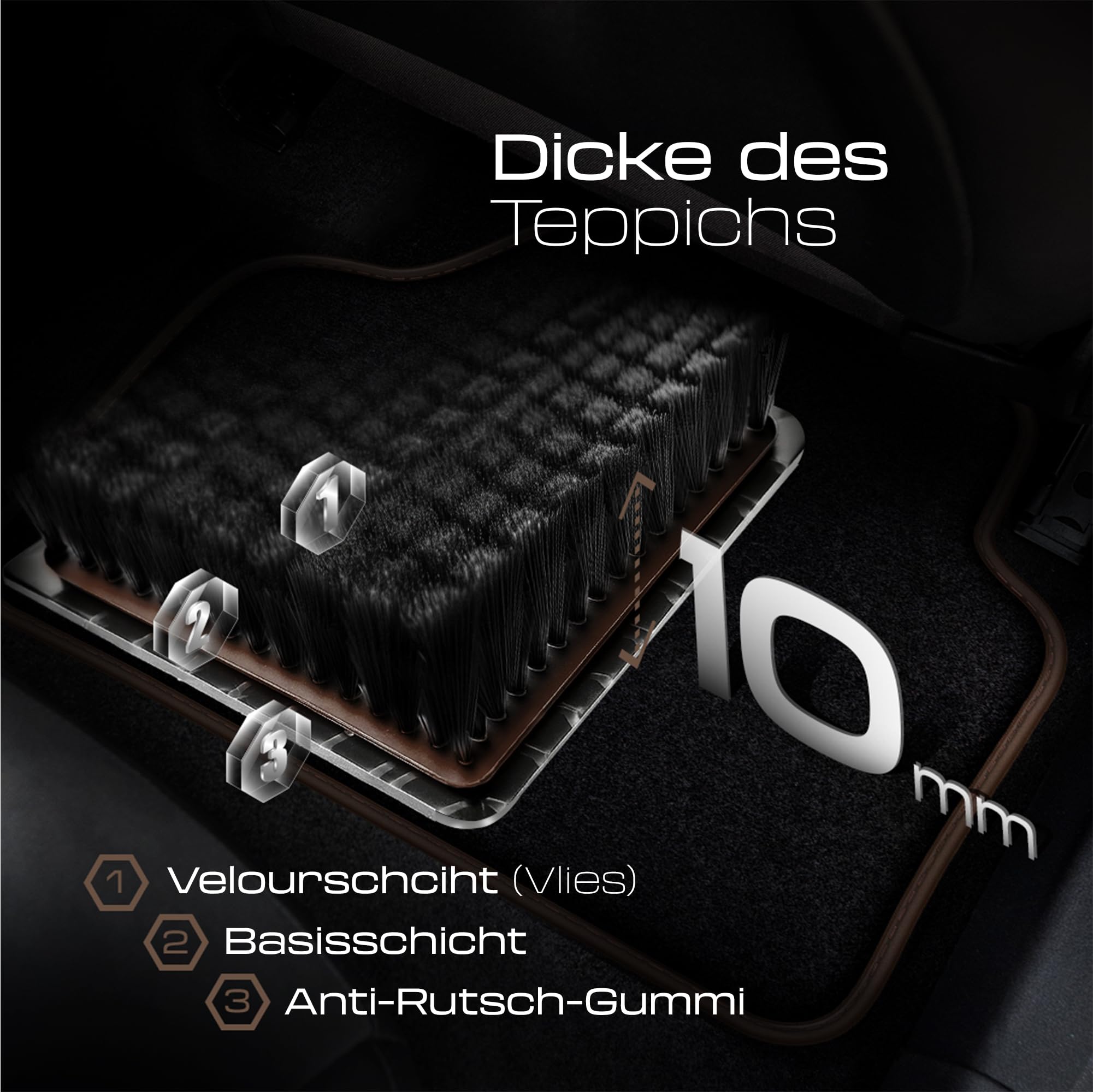 MOTOS alfombrillas coche de velours premium adecuado para Opel Meriva B 2010-2017 - Premium, Matt, Bronce - Experimenta un nuevo confort de conducción con un juego de alfombra de coche de terciopelo p
