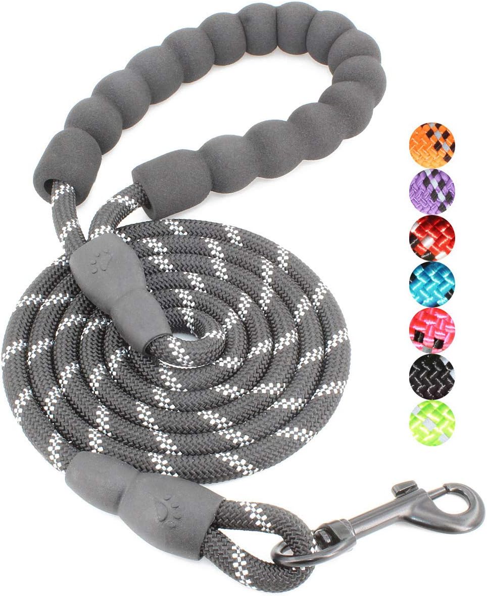 2/4/5/6 FT Dog Leash with Comfortable Padded Handle and Highly Reflective Threads for Small Medium and Large Dogs (5FT-1/3'', Black)