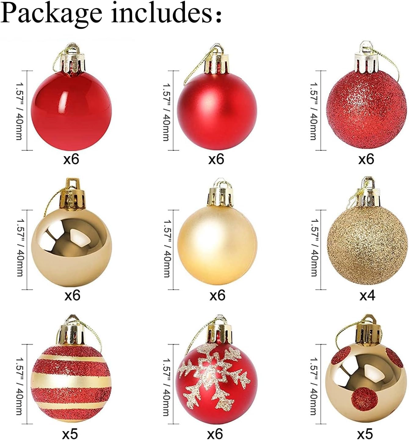 50 Pcs Christmas Balls Ornaments Set Shatterproof Glittering Red & Gold Christmas Balls Hanging Ornaments Xmas Tree Pendants Ball for Xmas Tree Home Party Indoor Outdoor Decoration