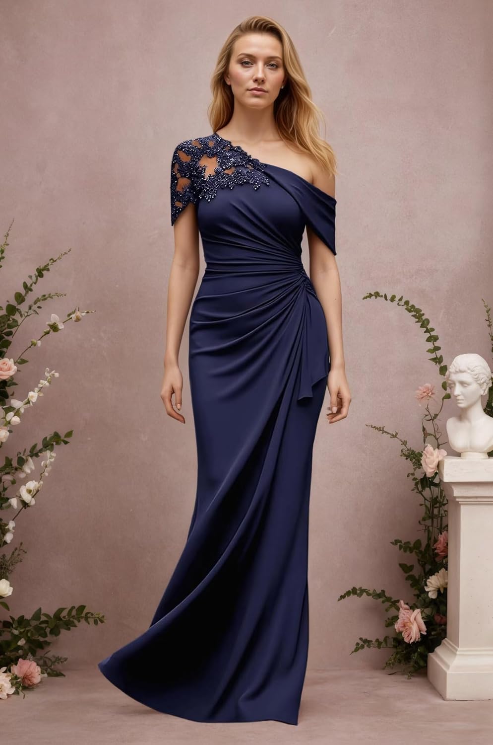 Applique Mother of The Bride Dress Mermaid Wedding Guest Dress Pleated Chiffon Formal Evening Gown for Women