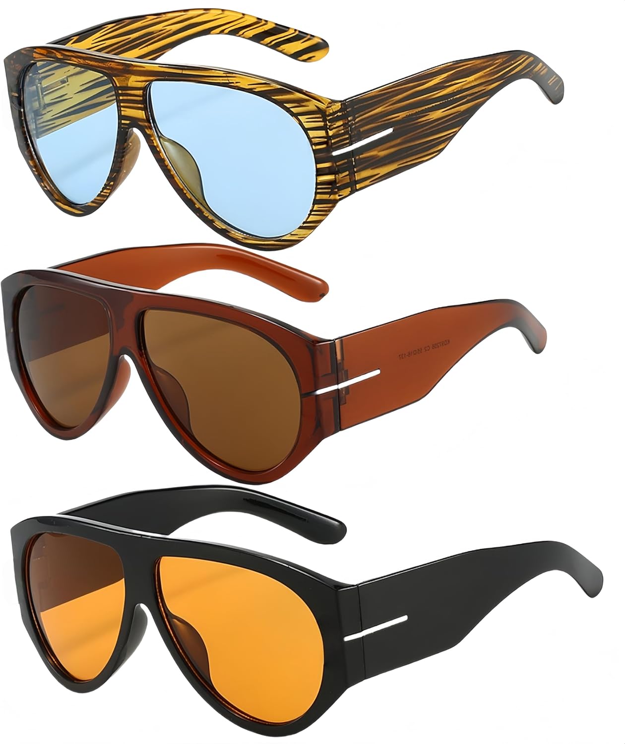 3-Pack Oversized Aviator Sunglasses, Retro Frame UV400 Protection Unisex (Women & Men) Bulk Party Accessories