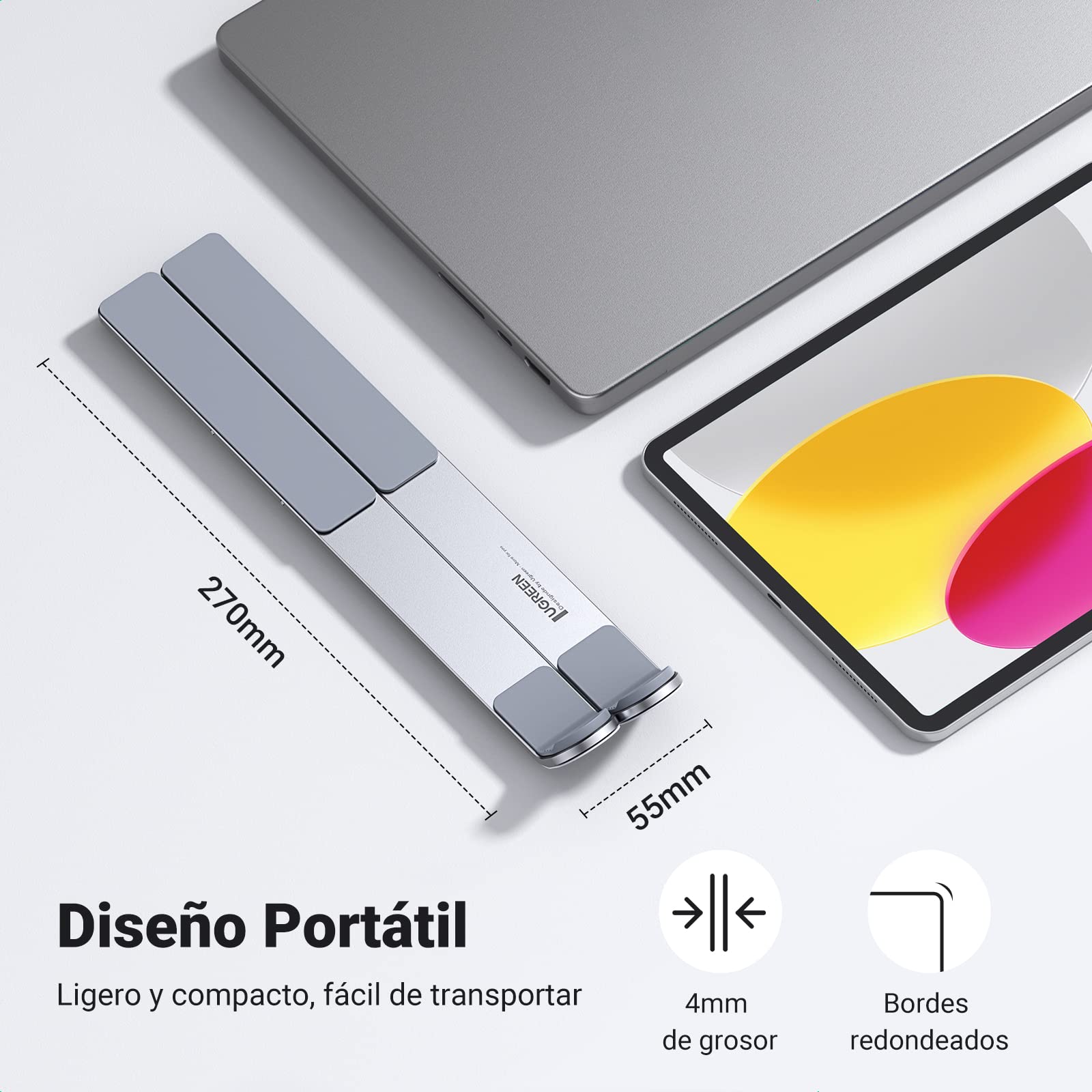 UGREEN Soporte Portátil de Aluminio de Mesa, Elevador Laptop Stand Portatil Ajustable Compatible con MacBook Air Pro ASUS HP DELL y Otros de 12-17,3"