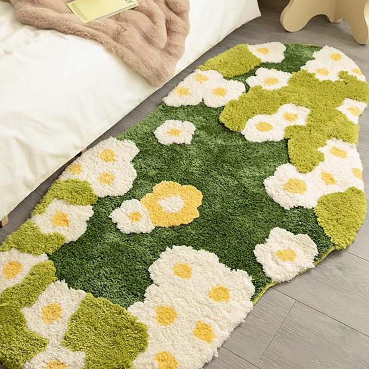 Moss Rug 3D Stereo Irregular Rug Flowers Forest Daisy Grass Moss Rug for Living Room Bedroom Home Aesthetic Decor Floor Mat Indoor Floor Plush Shaggy Area Rug Anti-Slip Modern Rugs (60*120cm)