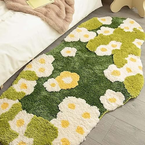 Miniatura 2 de Alfombra de musgo estéreo 3D, diseño irregular, flores, bosque, margaritas, hierba, musgo, para sala de estar, dormitorio, decoración estética del