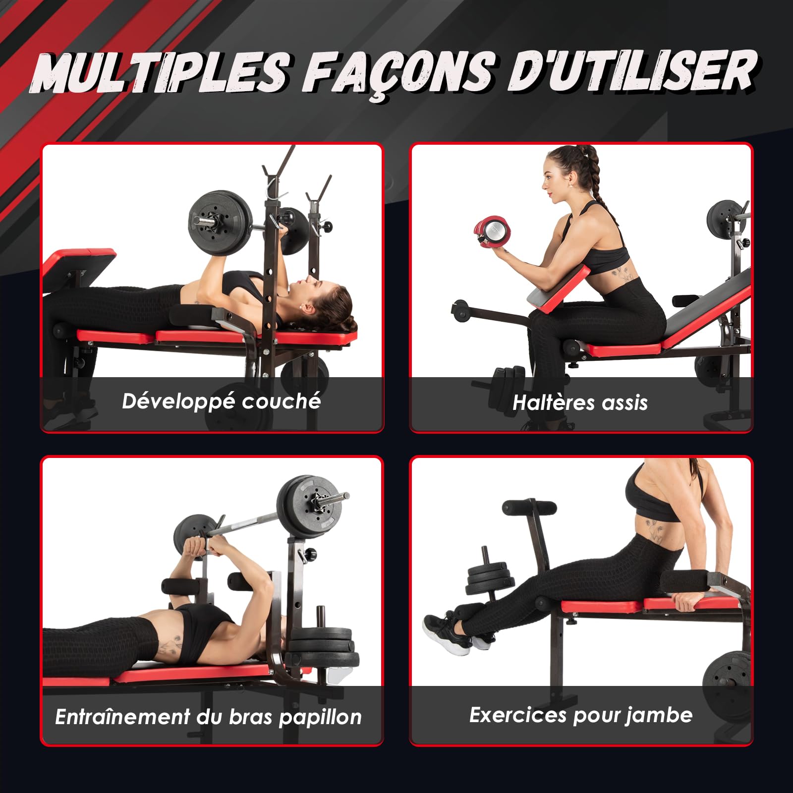 ISE Banc Musculation Complet Musculation, Banc de Musculation Complet Fitness, Banc de Musculation Pliable&Inclinable, Banc Developper Coucher, Bancs de Musculation Multifonction Butterfly Réglable