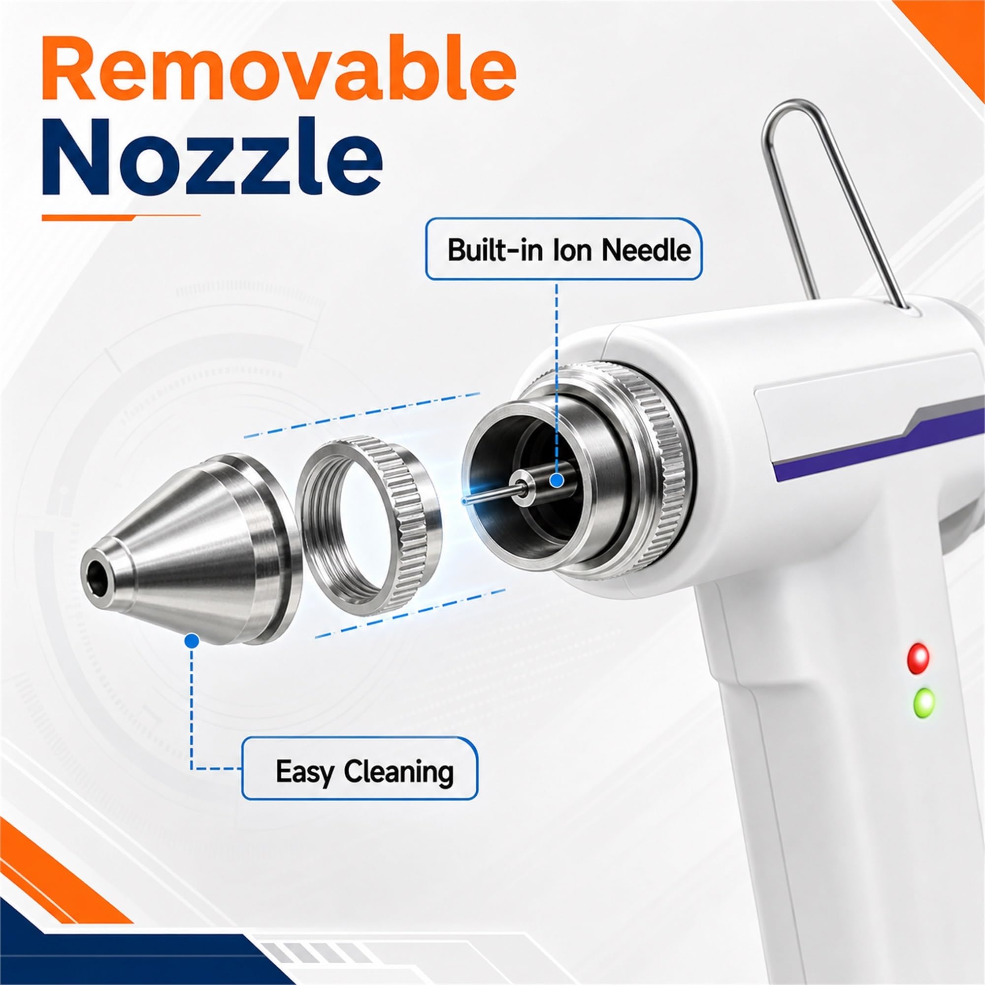 Pistola de Aire ionizante, eliminador de estática portátil de 70 Khz | Boquillas Removibles, Conjunto Electrónico, Eliminación De Estática, Indicador Led, 24V CC(B)